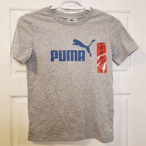 Puma Boy's Light Heather Grey Blue Short Sleeved T-Shirt - Size: Medium or 7/8 -